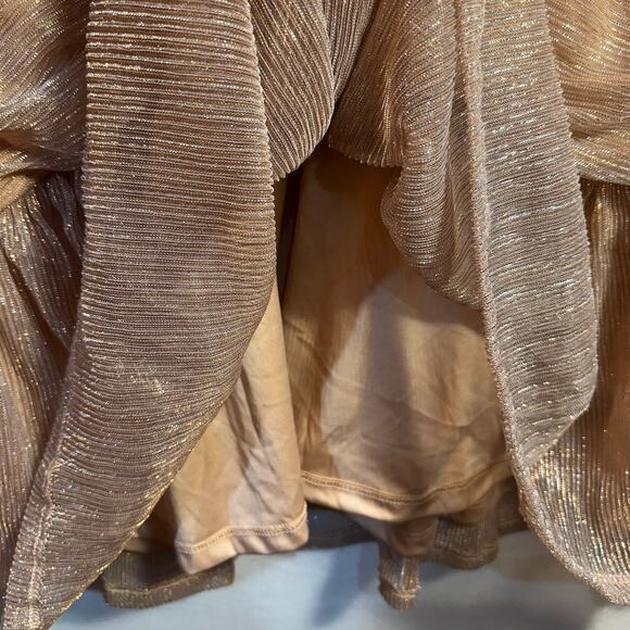 Faux Wrap Shimmer Peplum Blouse Womens 1X Rose Gold Glitter Top Dressy Holiday - Picture 5 of 12